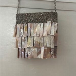 Chic Shell Fringe Clutch in Cream and Brown